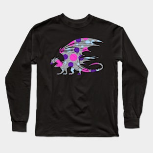 Dragon Silhouette Filled with Purple, Pink, and Blue Circles Long Sleeve T-Shirt